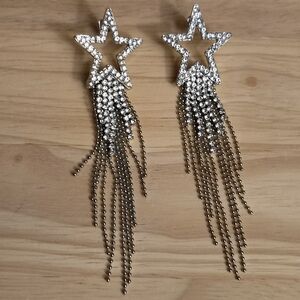 Urban Outfitters Crystal Star Fringe Long Statement Earrings
